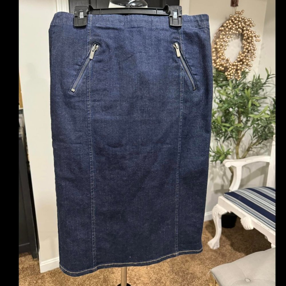 Polo Ralph Lauren Dark Denim Pencil Skirt Size 4 Stretch Zipper Pockets